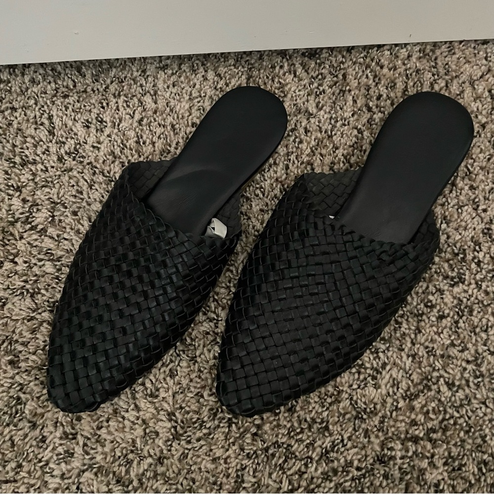 Black Woven Slide Sandals